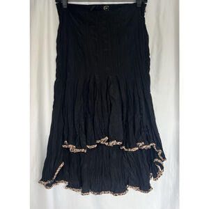 Y2K Just Cavalli Italy Black Crinkle Ruffle Hi Low Skirt Leopard Trim Size XS